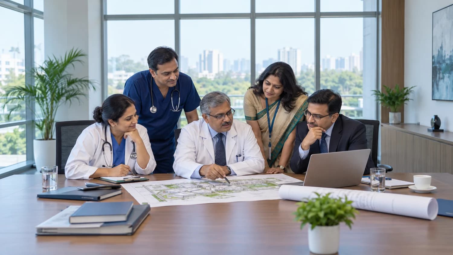 Healthcare project team reviewing an institutional roadmap