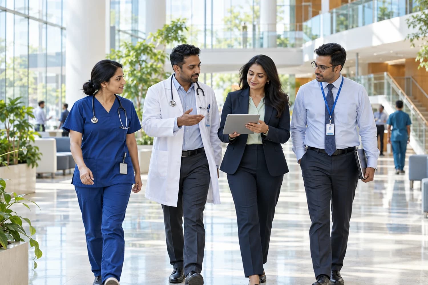 Hospital operations team reviewing plans together